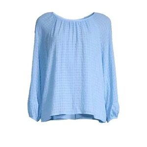 Calvin Klein Long Sleeve Baby Blue Print Chiffon Top